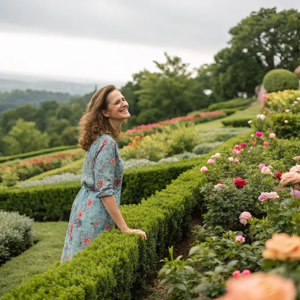 Image of client Emily Clark enjoying her garden